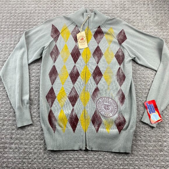Argyle Sweater Women Medium M Gray Full Zip Arizona State University New w/ Tags - Picture 1 of 9